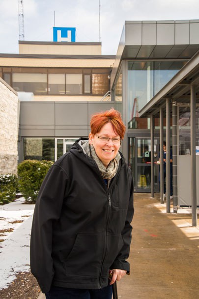Heather Thiffault about to enter the hospital for knee replacement surgery. She waited six weeks for an MRI in the Canadian medical system. Wait time is the top complaint from patients in Canada's government supported healthcare plans. Photo by Lillian Reid.