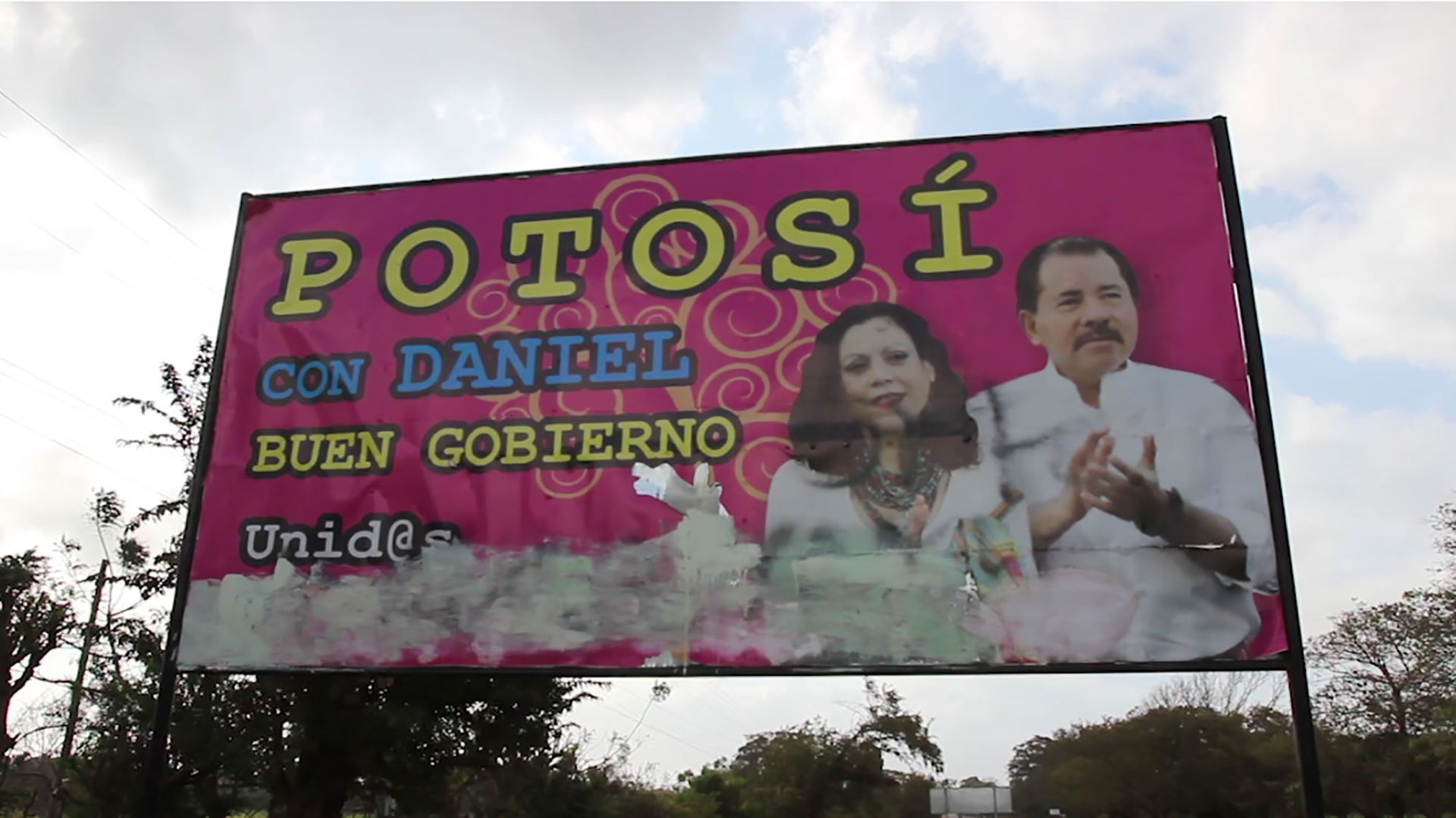 A billboard promotes President Daniel Ortega. (Photo by Erica Lang)