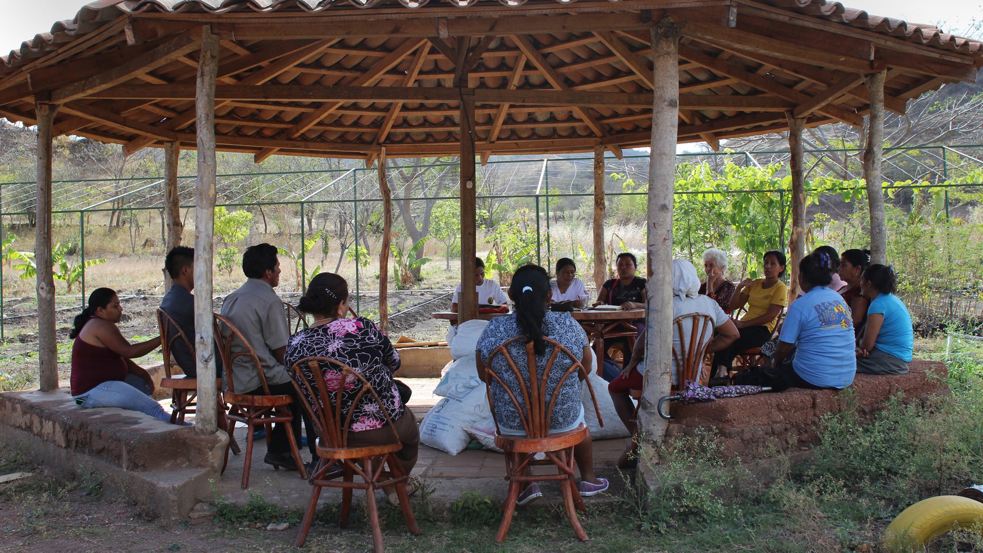 The Mujeres Solares, or Solar Women, of Totogalpa gather for their biweekly Monday meeting on March 9, 2015. The women host students, help with community projects, build solar cookers and teach others to build them, among other activities, as an example of gender empowerment. (Photo by Molly Bilker)