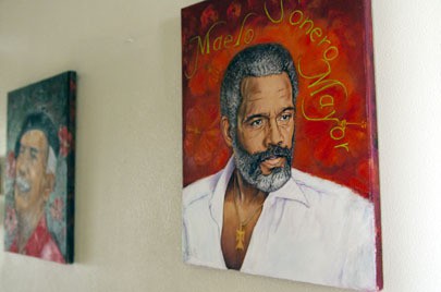 Oscar Lopez Rivera spends some of his time in Terra Haute Federal Correctional Institution painting revolutionary figures. Several paintings are on display at his niece's house in San Sebastian, his home town. By Molly J Smith