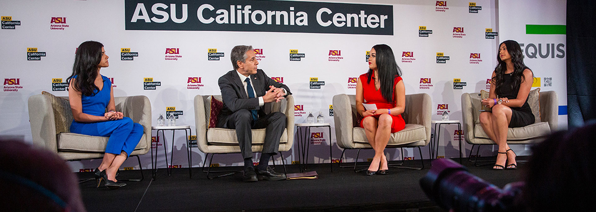 Cronkite students Madison Thomas, Andrea Villalobos and recent alumna Marcella Baietto spoke with U.S. Secretary of State Antony J. Blinken