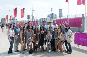 Cronkite student reporters with faculty members Mark Lodato and Greg Boeck at London's Olympic Stadium
