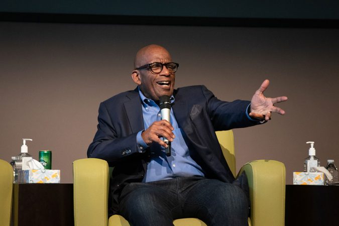 Al Roker speaking during student Q&A