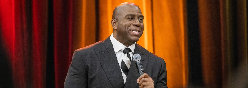 NBA legend Magic Johnson speaks at an event at ASU in Tempe.