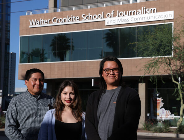 Cronkite News and Howard Center reporters, from left, Christopher Lomahquahu, Aspen Ford and Chad Bradley